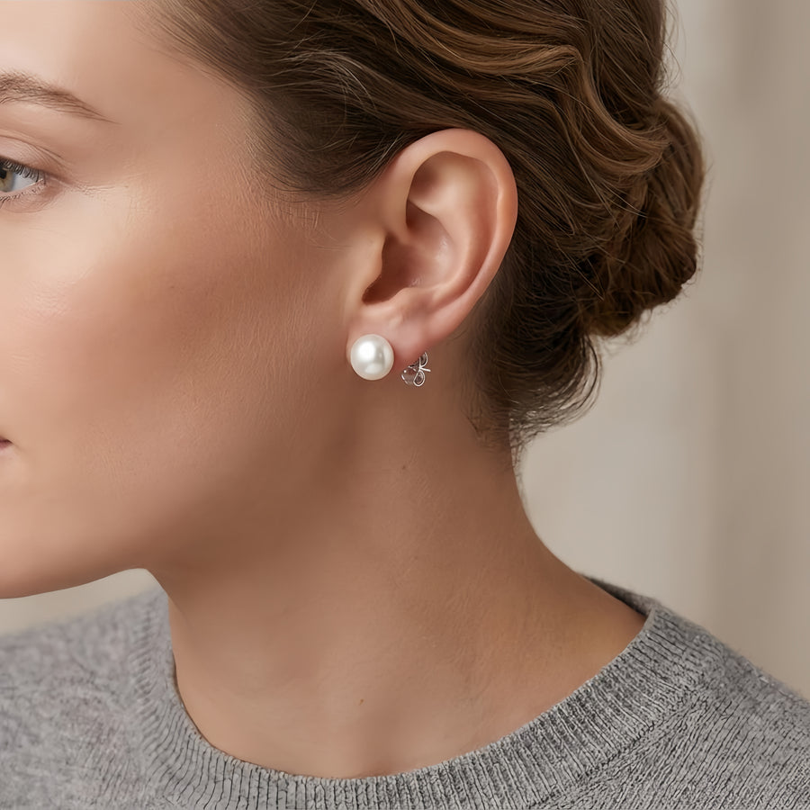 White Pearl Studs with Sterling Posts – pearl earrings, close-up