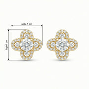Quatrefoil Sparkling stone Halo Stud Earrings – sterling silver earrings, close-up