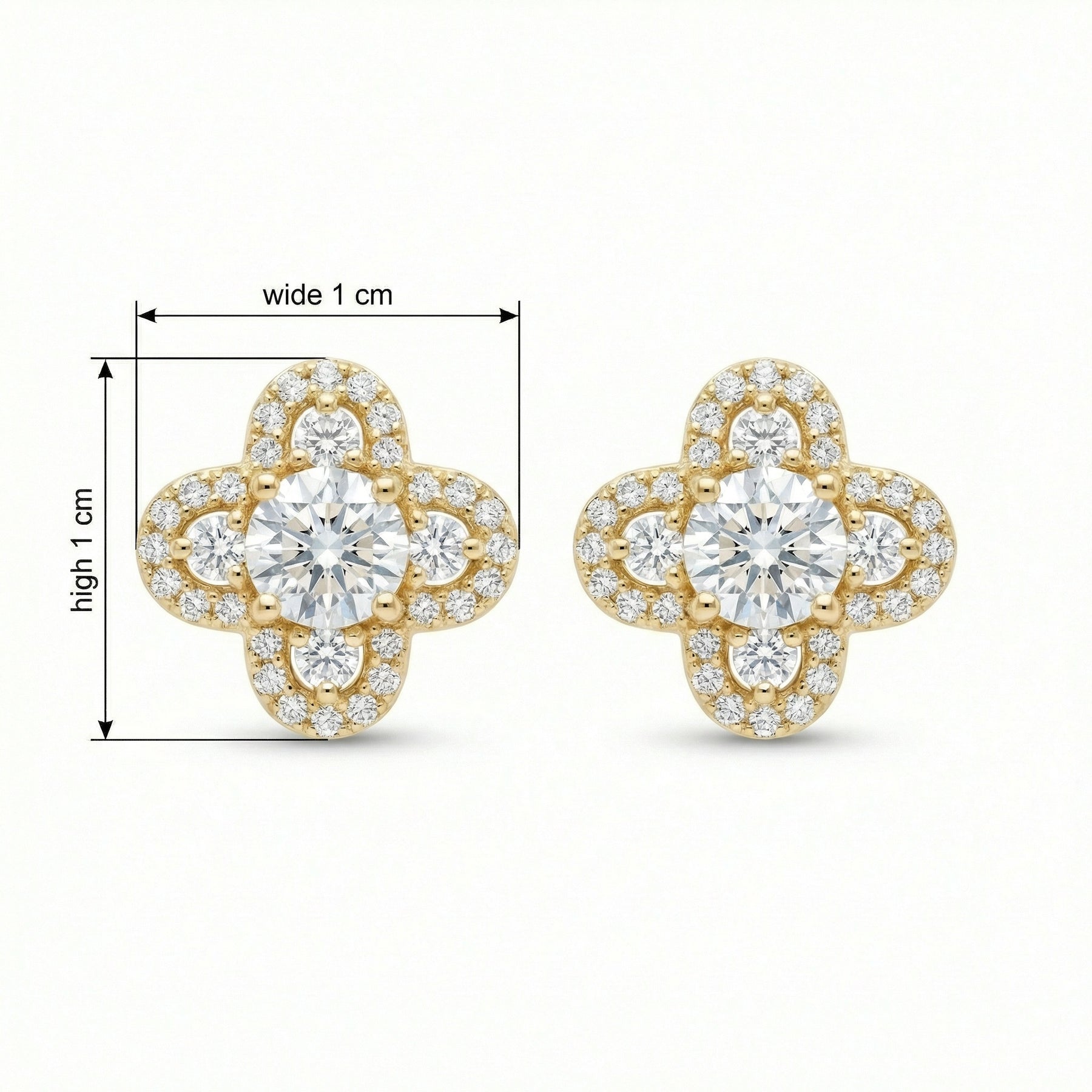Quatrefoil Sparkling stone Halo Stud Earrings – sterling silver earrings, close-up