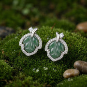 Carved Green Jade Leaf Stud Earrings – jade earrings