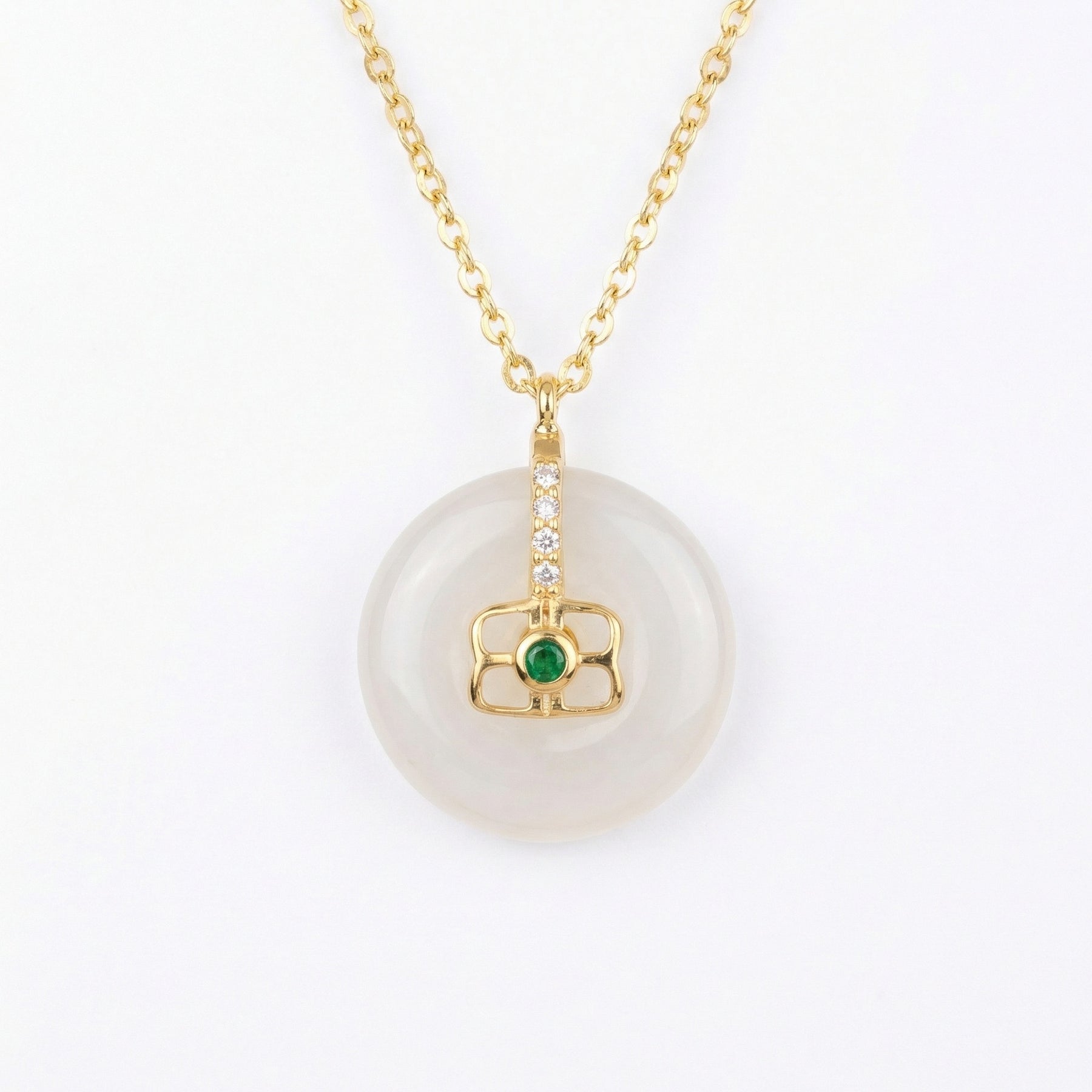 White Jade Circle Necklace, Green stone Accent – jade necklace