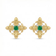 Fleur-de-lis Green stone Stud Earrings – green stone earrings, close-up