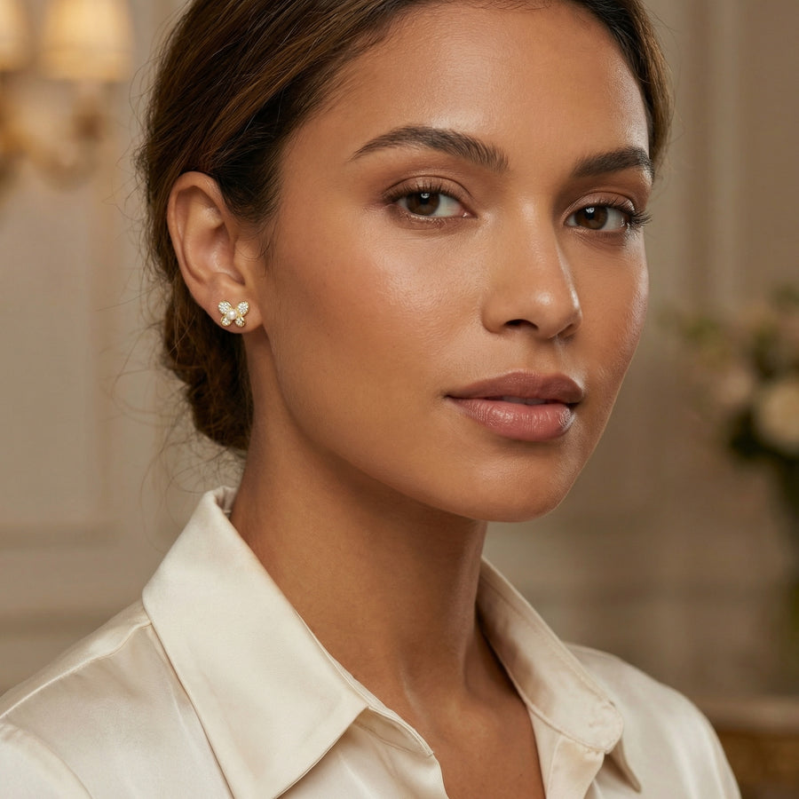 Butterfly Studs, Pearl Center – pearl earrings