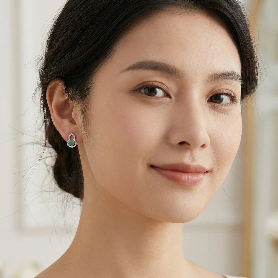 Wulu Gourd Green Gemstone Studs – sterling silver earrings, side detail