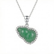 Irregular Jadeite Gourd Halo Necklace – jade necklace, front view
