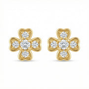 Clover-Shaped Sparkling stone Stud Earrings – sterling silver earrings, side detail