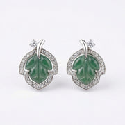 Carved Green Jade Leaf Stud Earrings – jade earrings, side detail