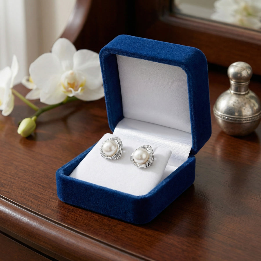 Pearl and CZ Swirl Stud Earrings – pearl earrings