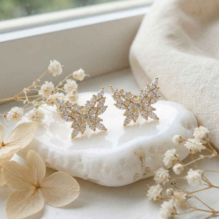 Butterfly Studs with Marquise Wings – sterling silver earrings, close-up