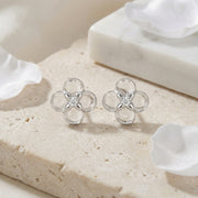 White Floral Quatrefoil Stud Earrings – sterling silver earrings, side detail