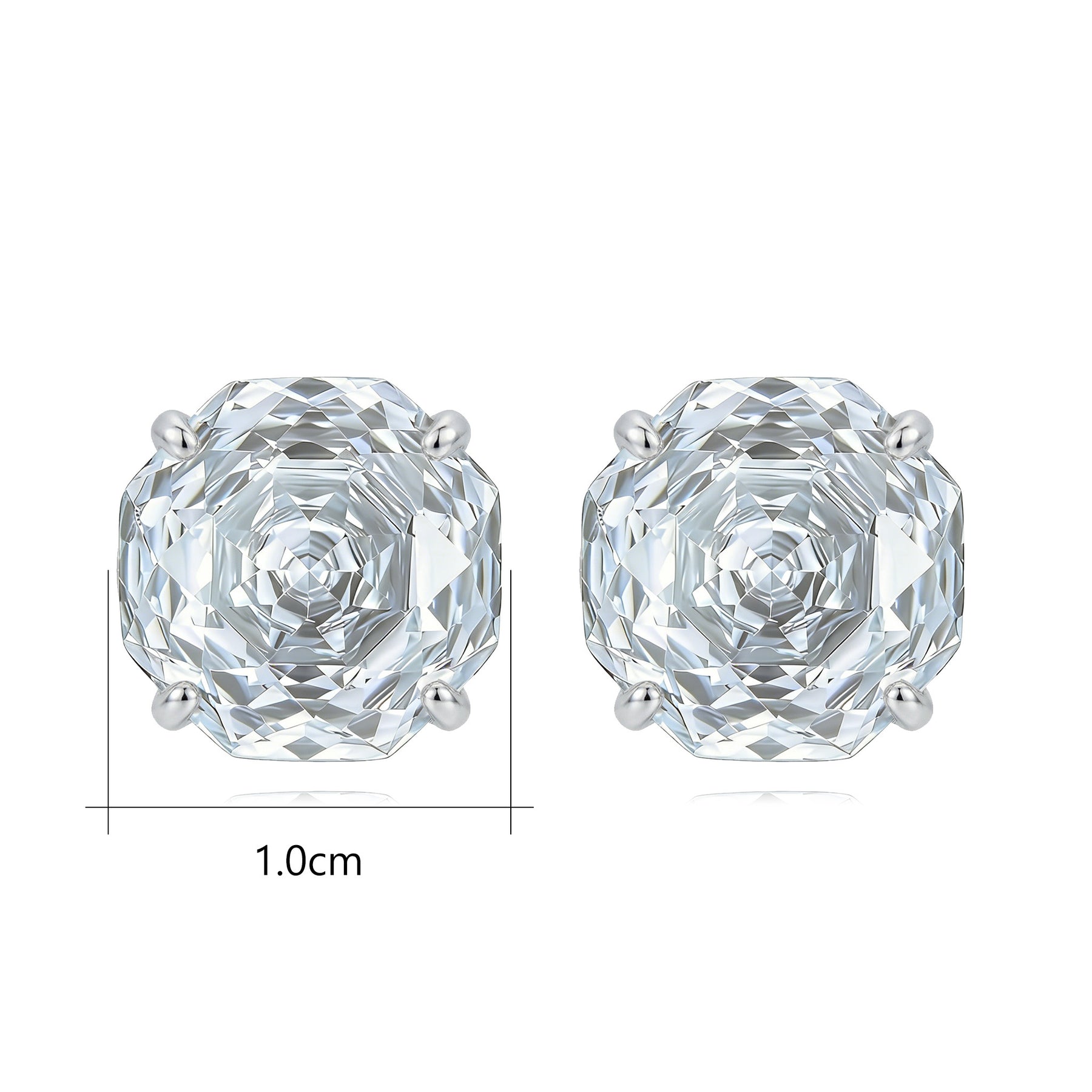 Round Brilliant Four-Prong Stud Earrings – sterling silver earrings, close-up
