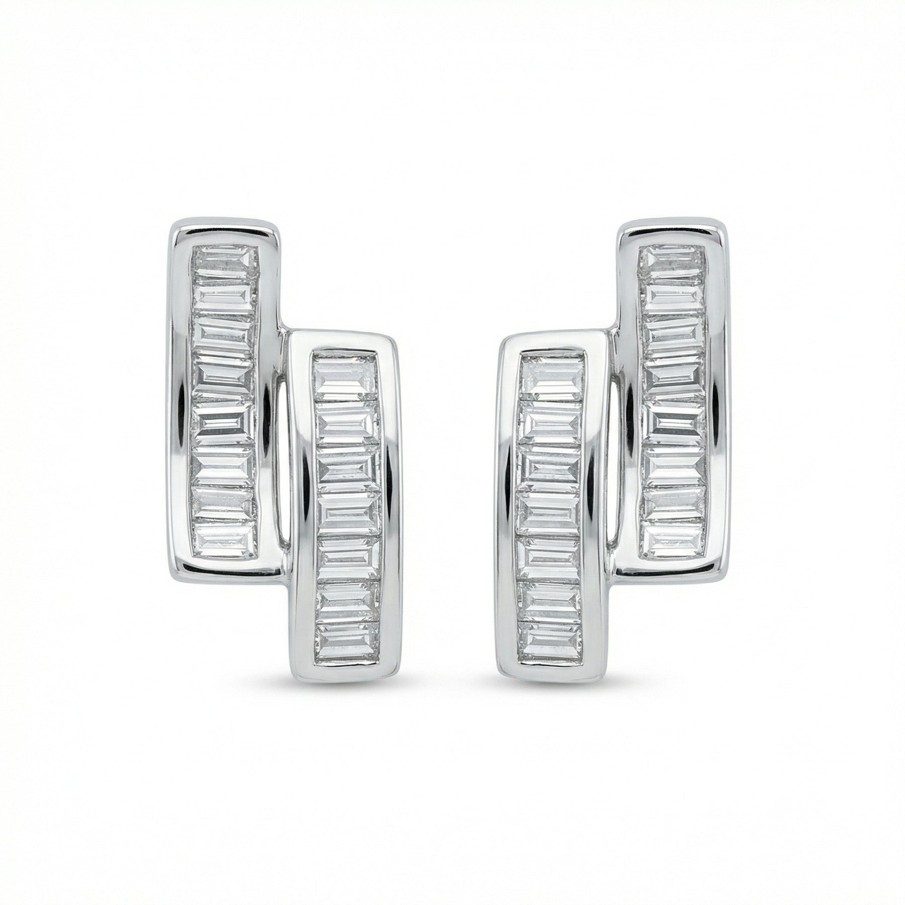 Dual Bar Baguette Stud Earrings – sterling silver earrings, front view