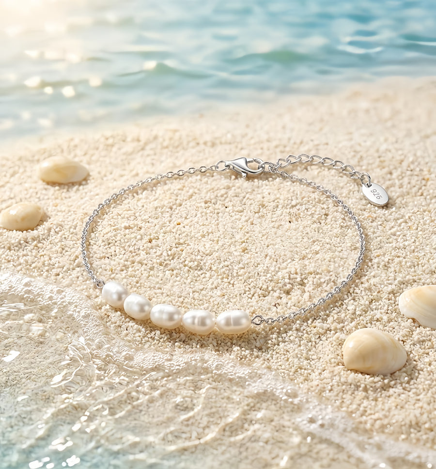 Pearl Ankle Bracelet – pearl bracelet, side detail