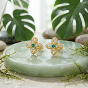 Green stone Floral Openwork Stud Earrings – green stone earrings, close-up