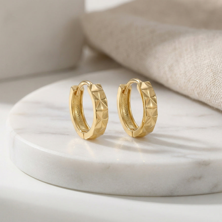 Faceted Pyramid Huggie Hoop Earrings – sterling silver earrings