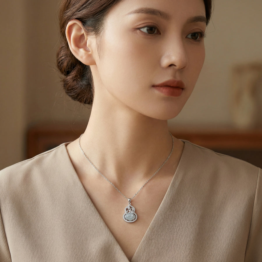 Jade Gourd Rose Pendant Necklace – jade necklace, side detail