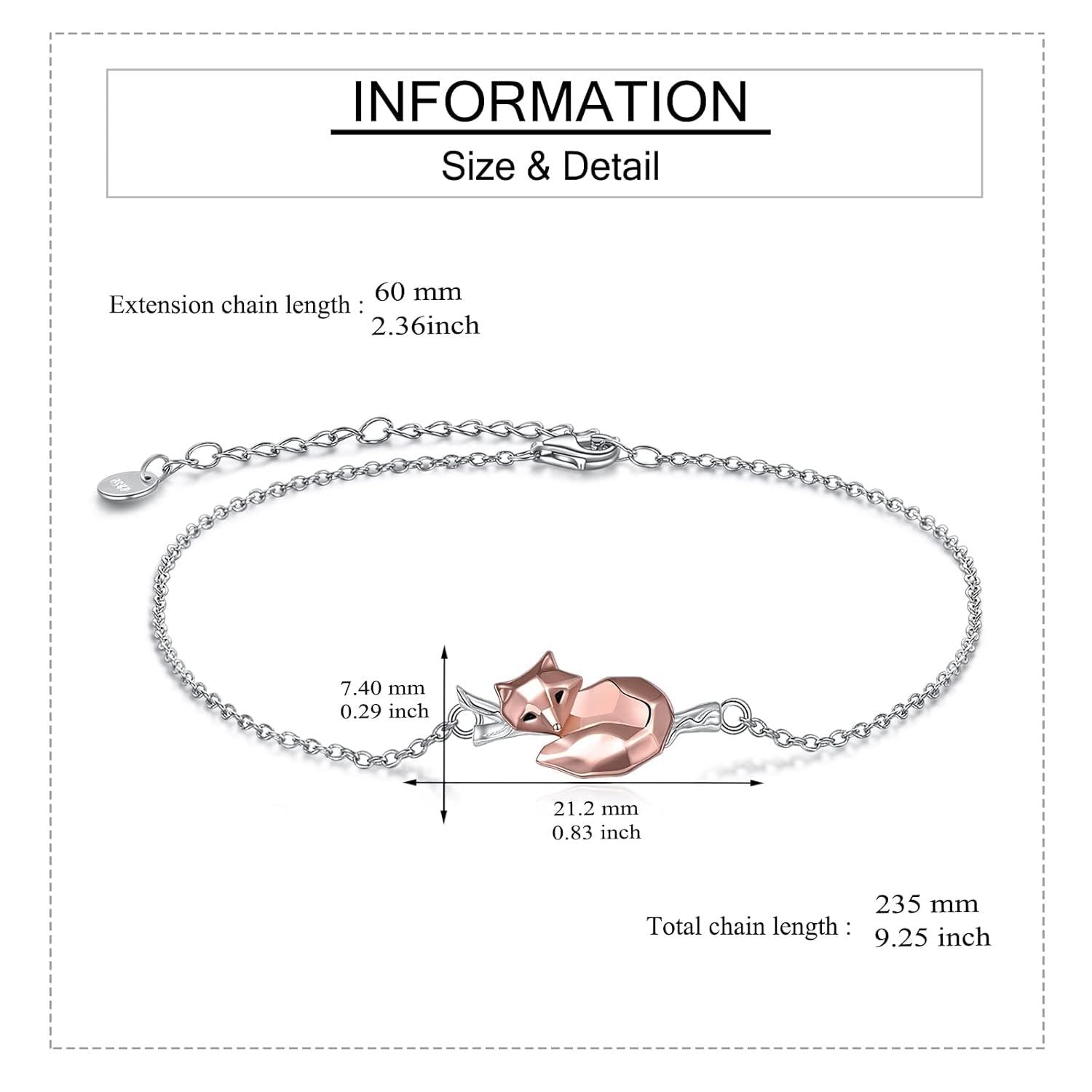 925 Sterling Silver Fox Charm Bracelet