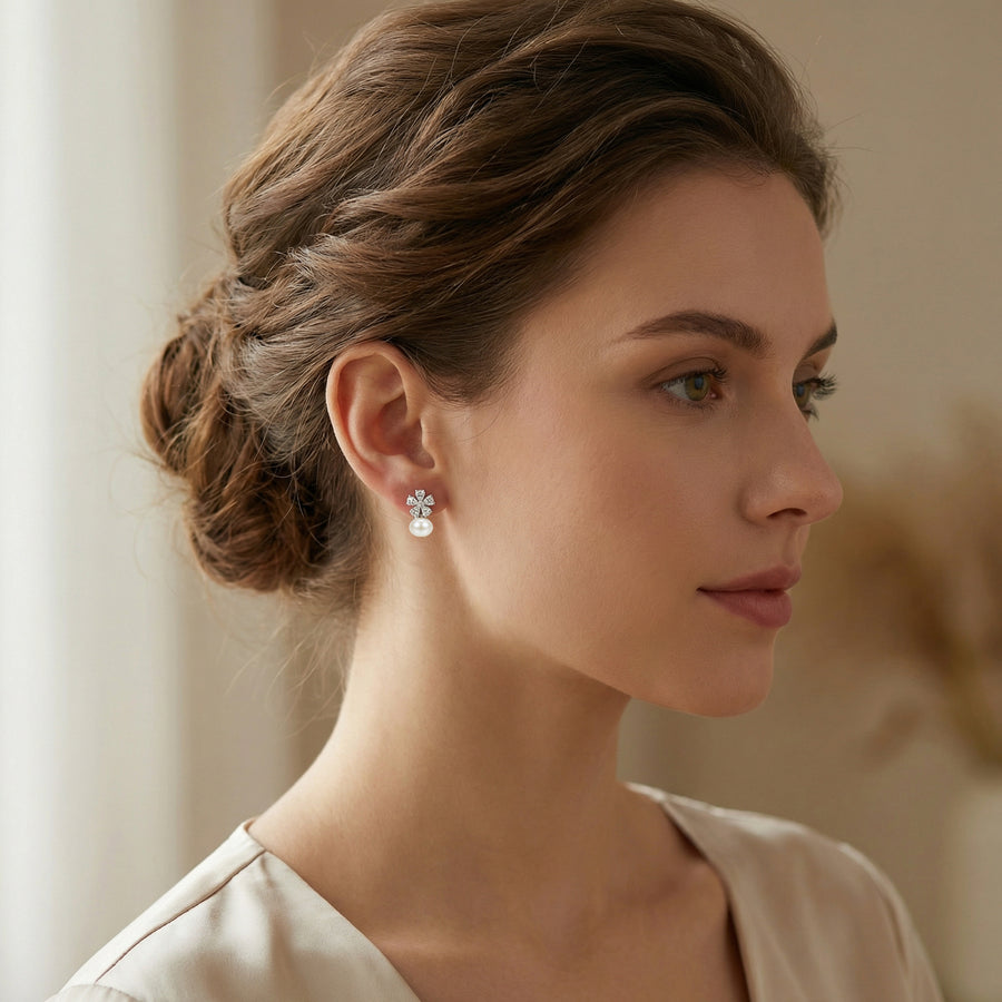 Flower Studs with Heart-Shaped Petals – pearl earrings