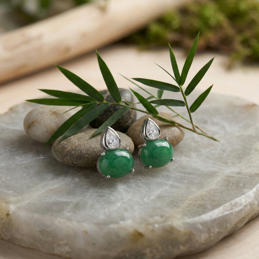 Jadeite Cabochon Pear-Cut Stud Earrings – jade earrings
