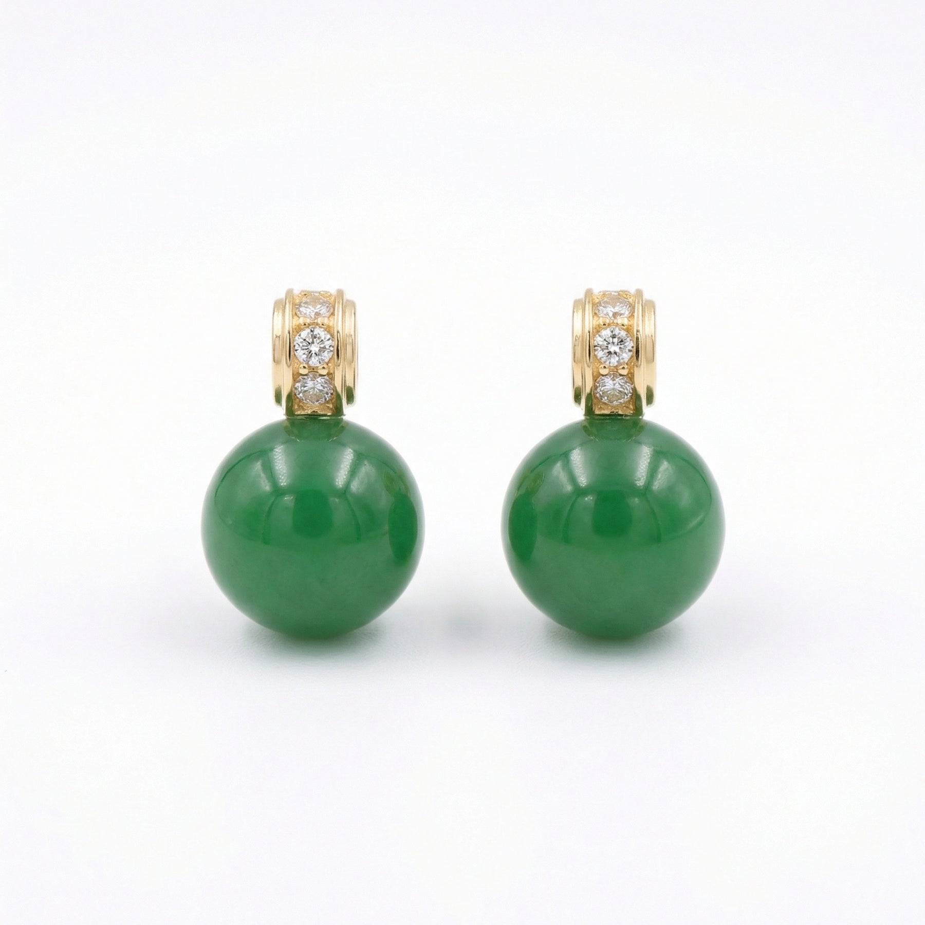 Jadeite Bead Stud Earrings – jade earrings, side detail