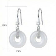 White Round Stone Drop Earrings – sterling silver earrings, close-up