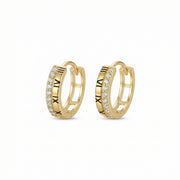 Roman Numeral Huggie Earrings – sterling silver earrings, close-up