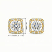 Cushion Halo Round Stud Earrings – sterling silver earrings, side detail