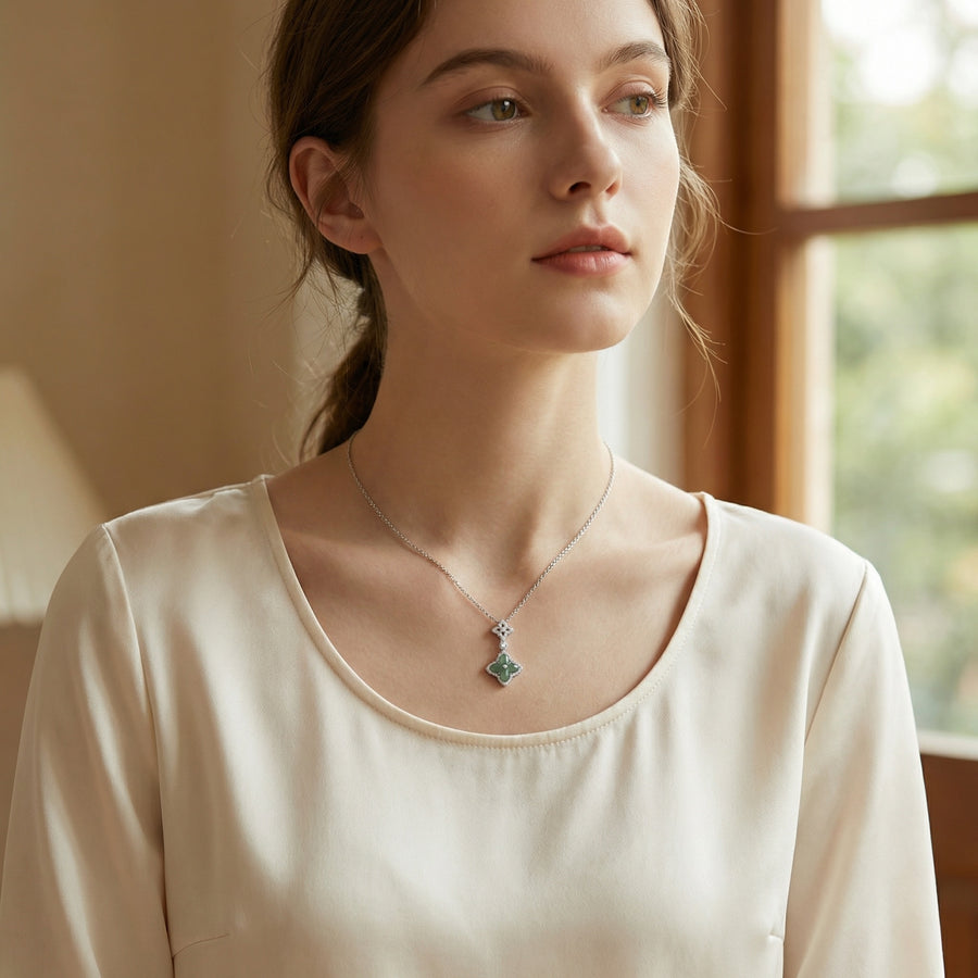 Jade Flower Clover Pendant Necklace – jade necklace
