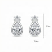 Money Bag Stud Earrings – sterling silver earrings, close-up