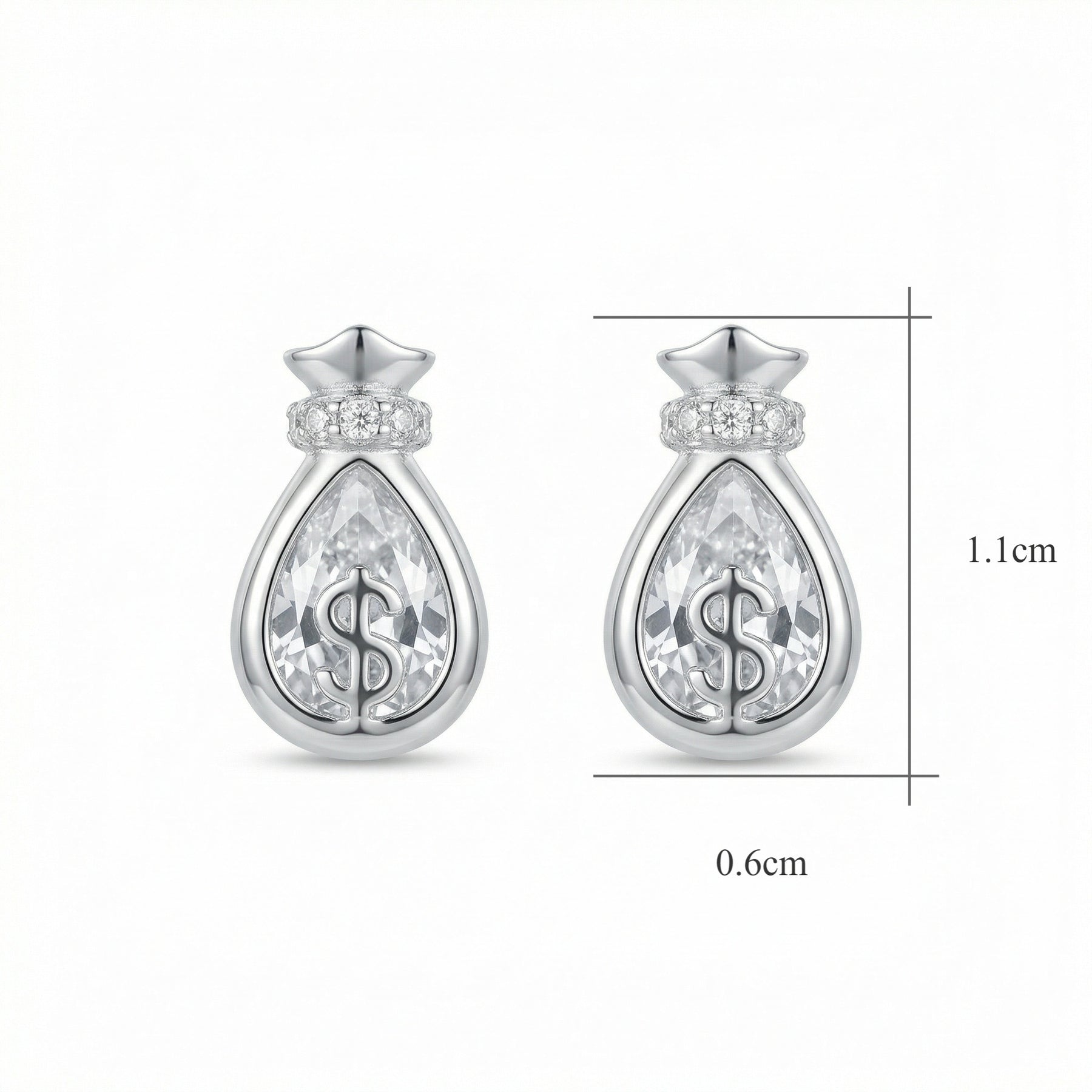 Money Bag Stud Earrings – sterling silver earrings, close-up