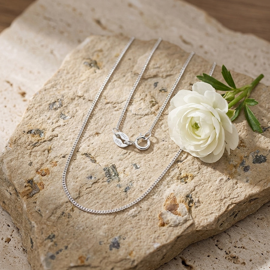 Italian Curb Chain Necklace – sterling silver necklace, side detail