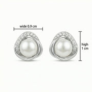 Pearl and CZ Swirl Stud Earrings – pearl earrings, front view
