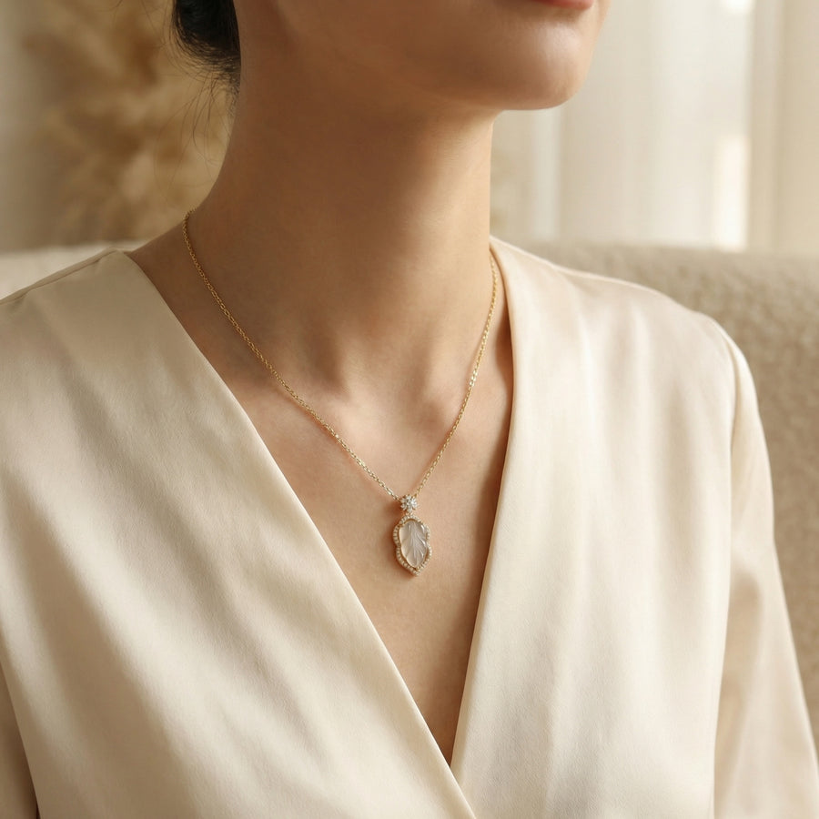 Carved Leaf Gemstone Necklace – sterling silver necklace