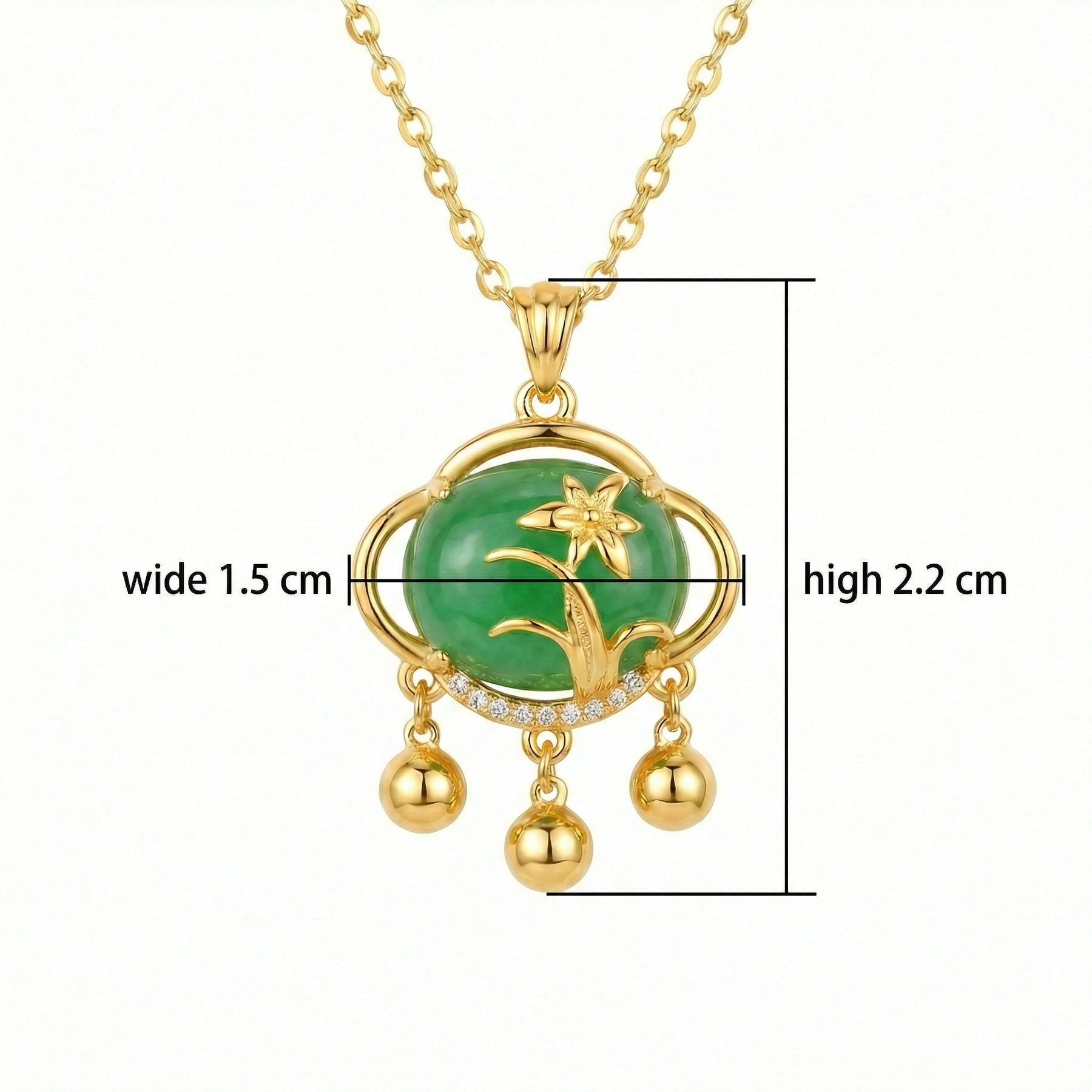 Deep green Floral Triple Dangle Necklace – green stone earrings, close-up