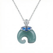 Green Jade Necklace with Blue Enamel Cloud – jade necklace, front view