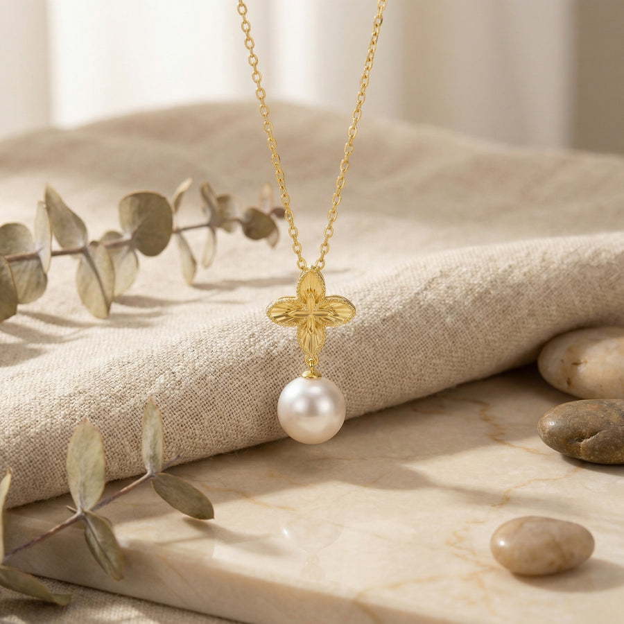 Floral Motif Pearl Drop Necklace – pearl necklace