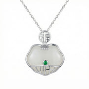 White Jade Long-Life Lock Necklace – jade necklace, close-up