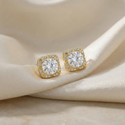 Cushion Halo Round Stud Earrings – sterling silver earrings, front view