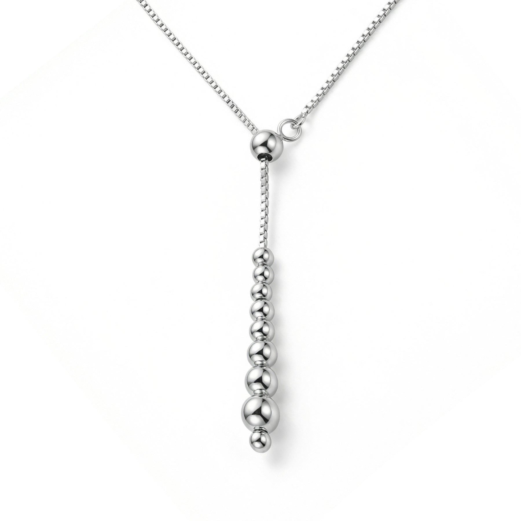 Graduated Bead Lariat Necklace – sterling silver necklace, front view