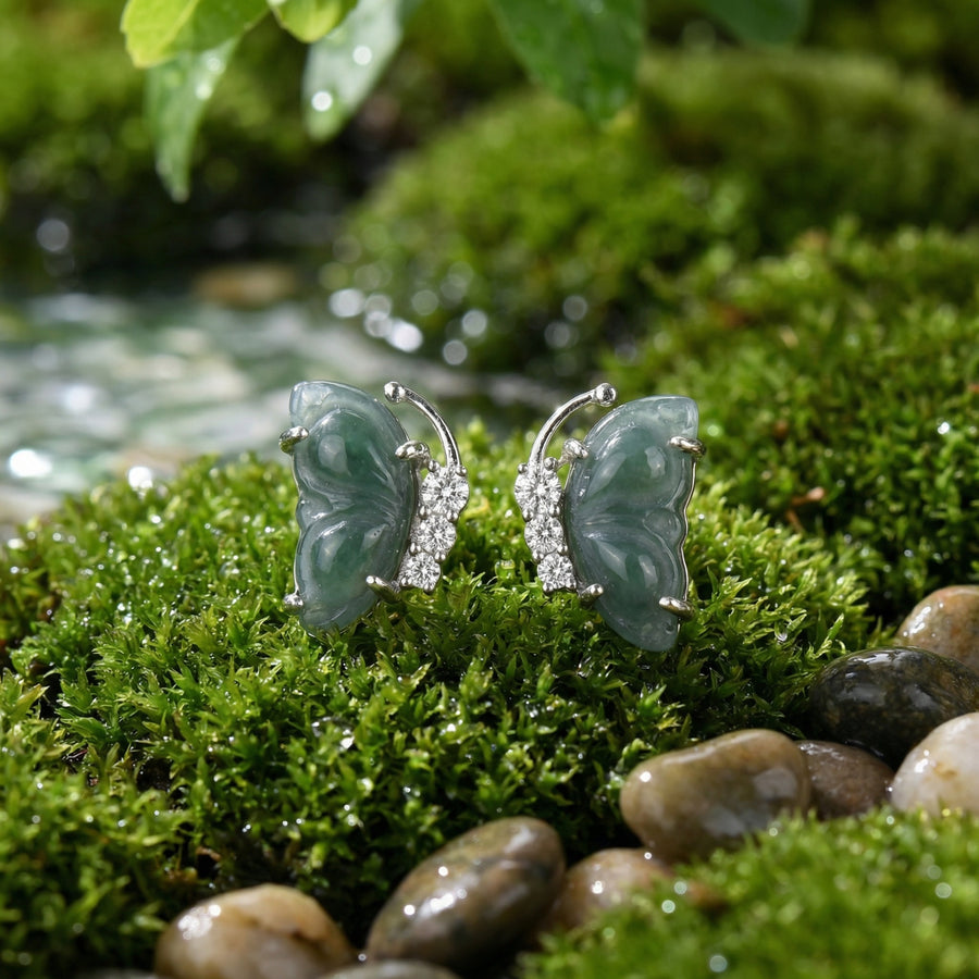 Carved Green Jade Butterfly Studs – jade earrings