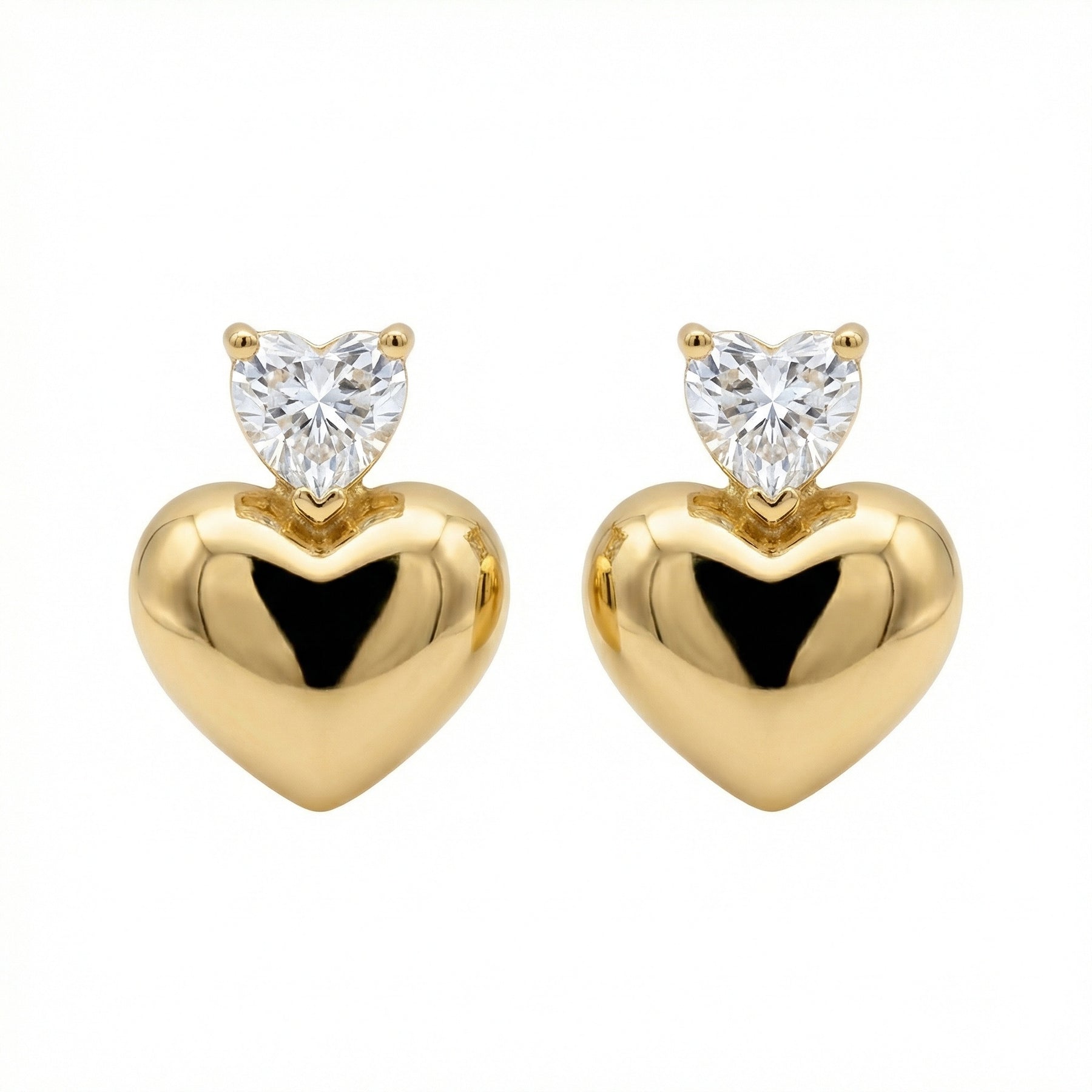 Double Heart Stud Earrings – sterling silver earrings, side detail