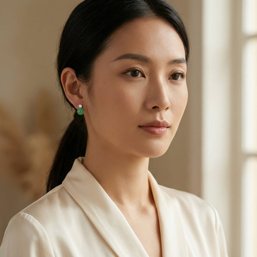 Round Jade Bezel-Set Stud Earrings – jade earrings, front view