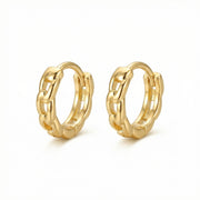 Chain-Link Huggie Hoop Earrings – sterling silver earrings, close-up