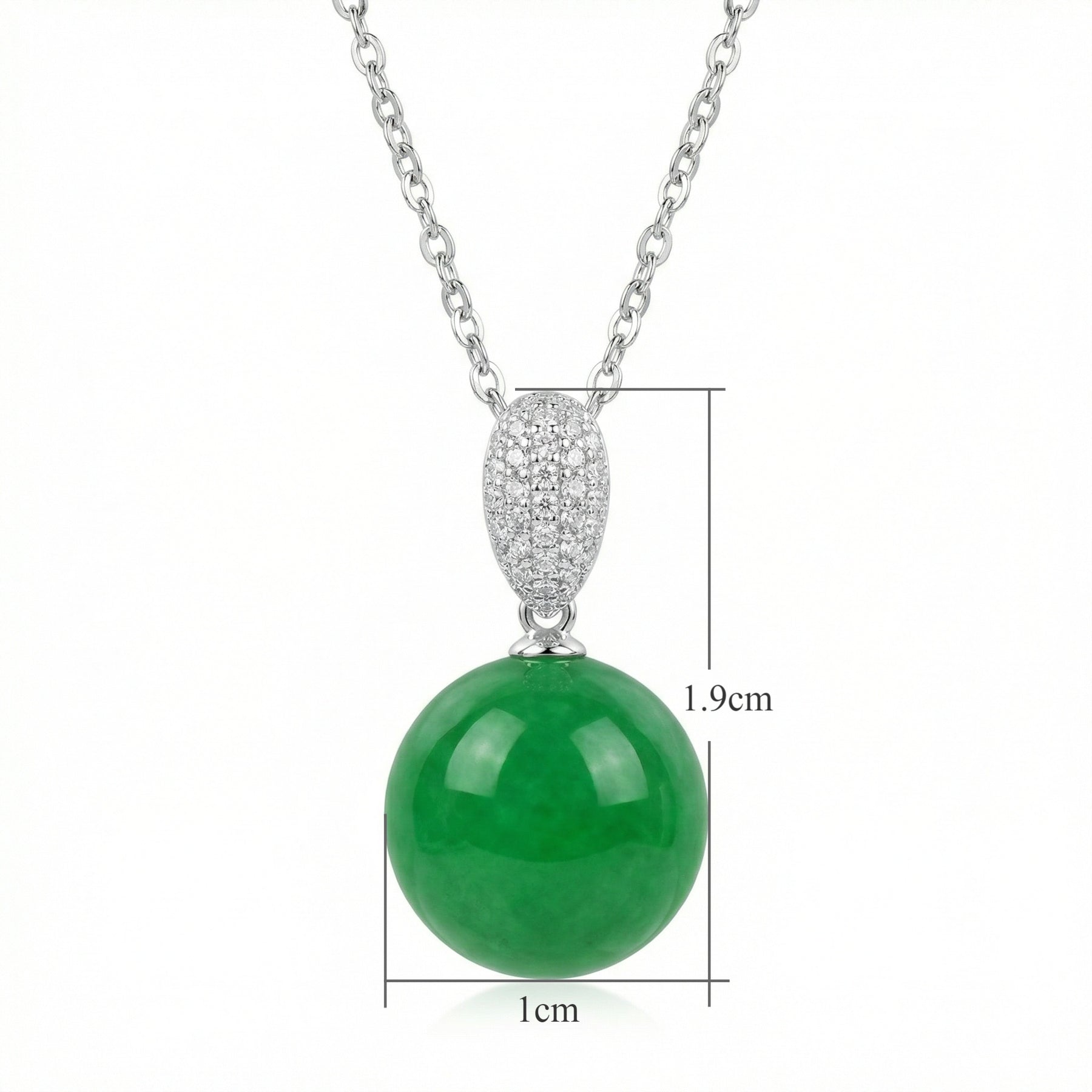 Jade Sphere Necklace, CZ Bail – jade necklace, front view