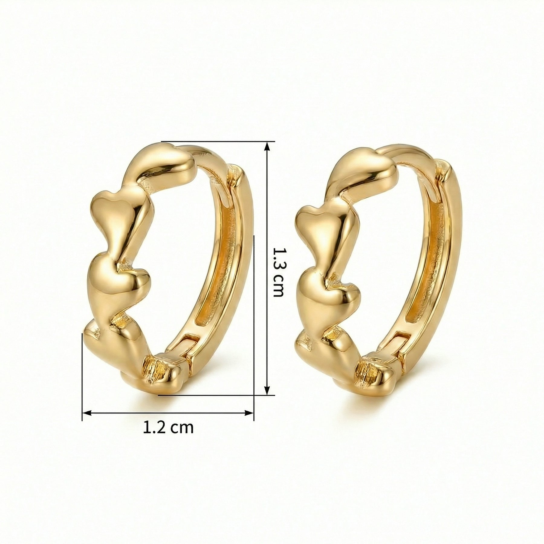 Linked Heart Huggie Hoop Earrings – sterling silver earrings, front view