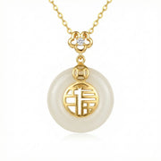 White Jade Prosperity Disc Necklace – jade necklace, close-up