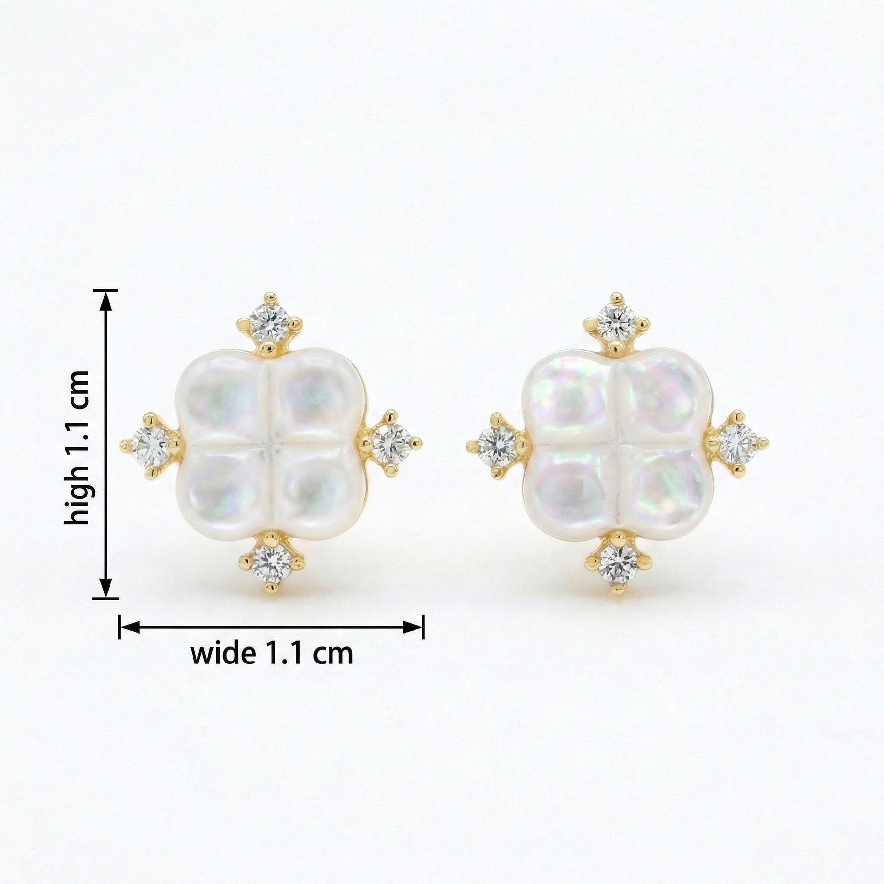 Iridescent Quatrefoil Pearl Studs – pearl earrings, side detail