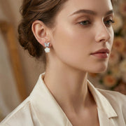 Butterfly and Rose Pearl Drop Earrings – pearl earrings, front view