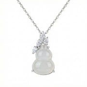 White Jade Gourd Necklace, Sparkling stone Leaves – jade necklace, side detail