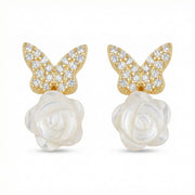 Butterfly and Pearl Rose Earrings – pearl earrings, side detail